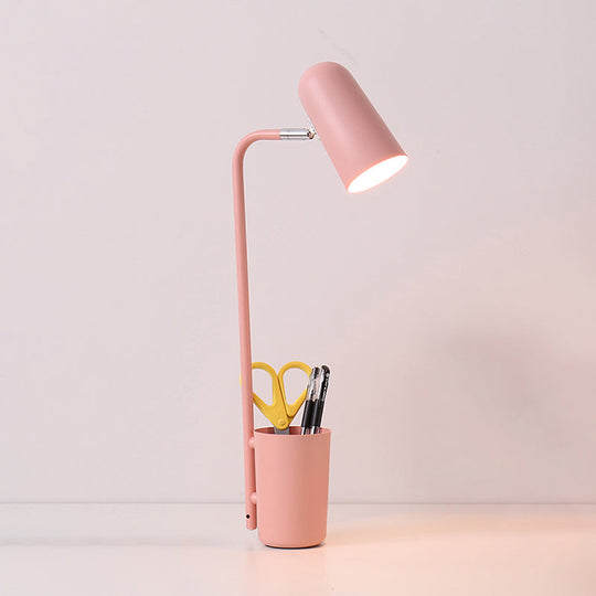 Metal Cup Desk Light - Macaron Style Reading Lamp With Pen Holder For Study Room