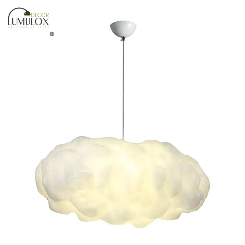 Cloudy Hanging Pendant Light Artistry Fabric 1-Head Living Room Ceiling Light in White