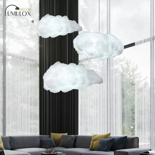 Cloudy Hanging Pendant Light Artistry Fabric 1-Head Living Room Ceiling Light in White