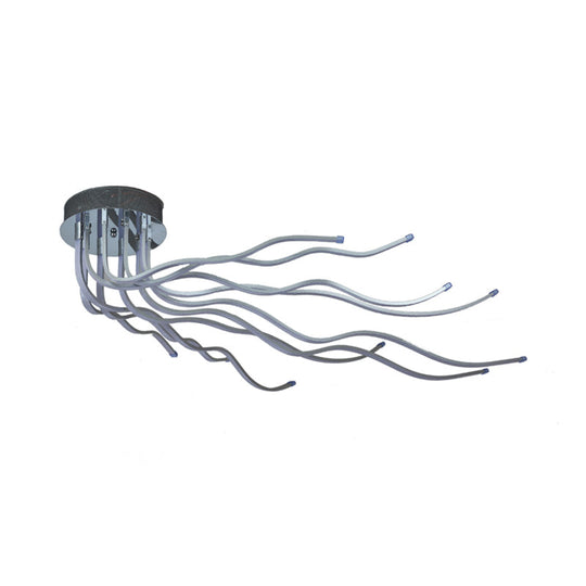 Chrome LED Semi Flush Mount Aluminum Wavy Ceiling Light for Minimalist Interiors