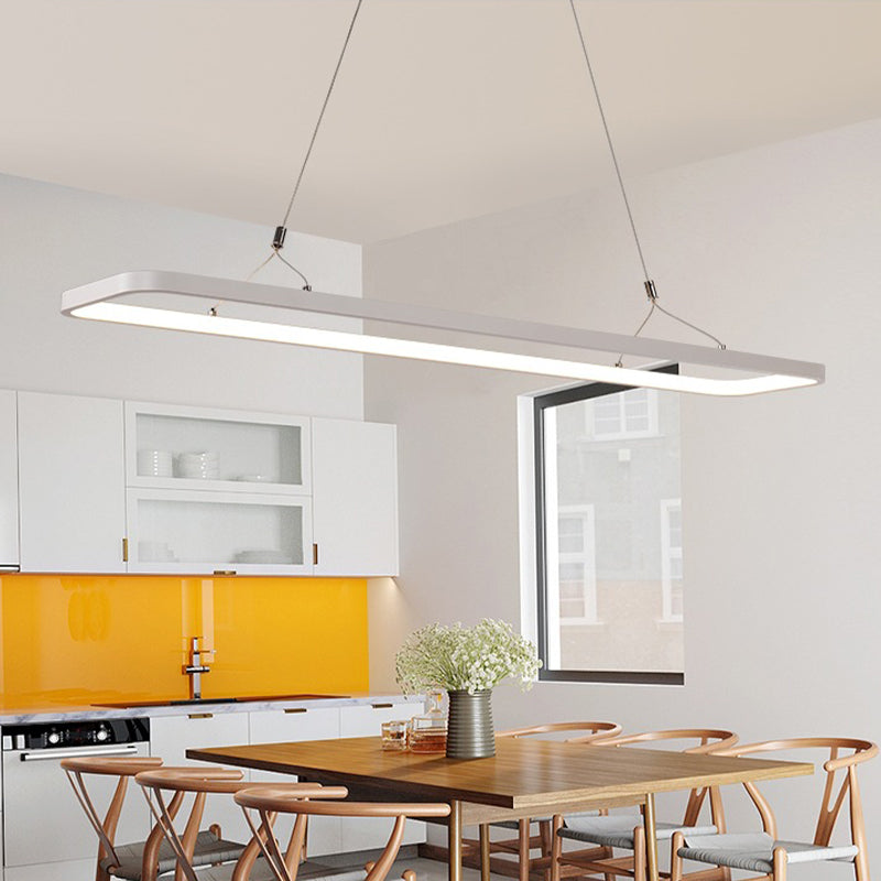 Minimalistic White Led Pendant Light For Dining Room With Acrylic Shade - Rectangle Shape Warm/White