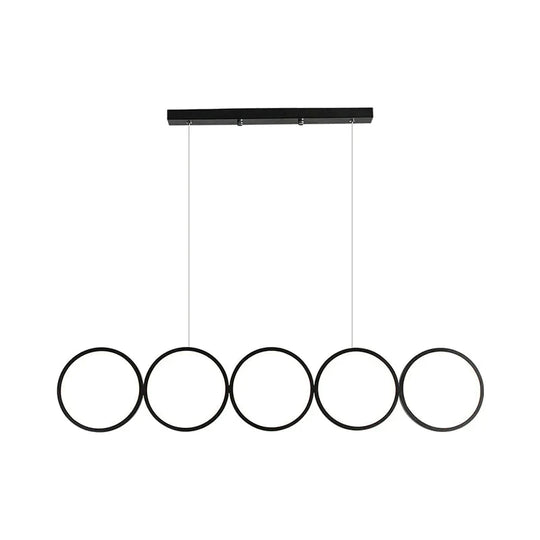 LED Ceiling  5-Ring Black Hanging Island Light Metal Pendant over Table, Warm/White Light