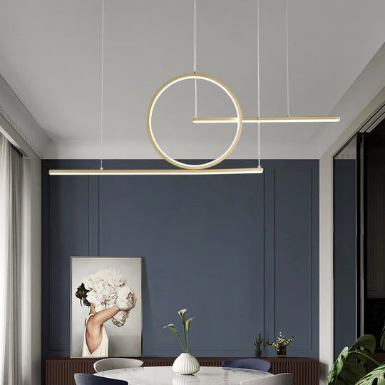 Modern Geometric Led Pendant Light In Black/Gold Warm/White Illumination - Ideal For Kitchen