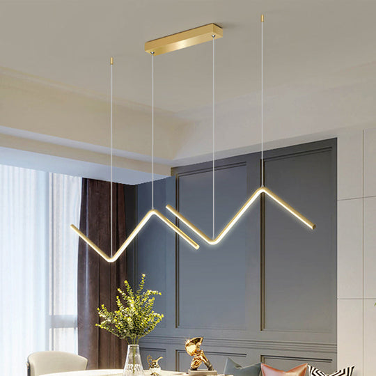 Zigzag Pendant Light Fixture: Minimalist Aluminum Led Ceiling For Dining Room (Black/Gold) Gold