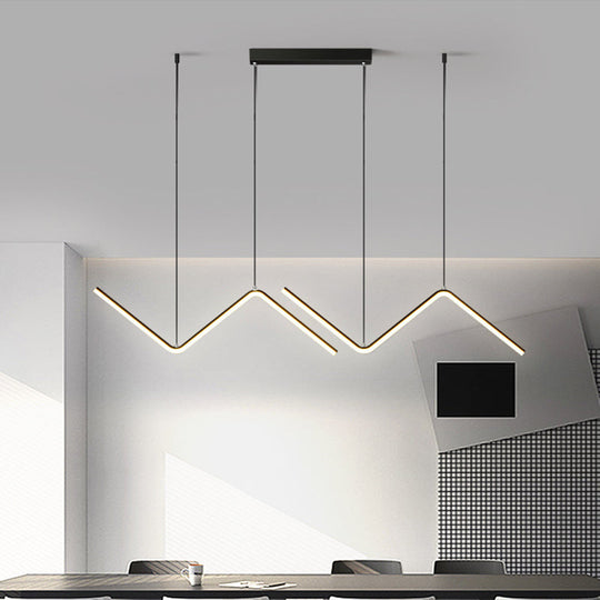 Zigzag Pendant Light Fixture: Minimalist Aluminum Led Ceiling For Dining Room (Black/Gold) Black