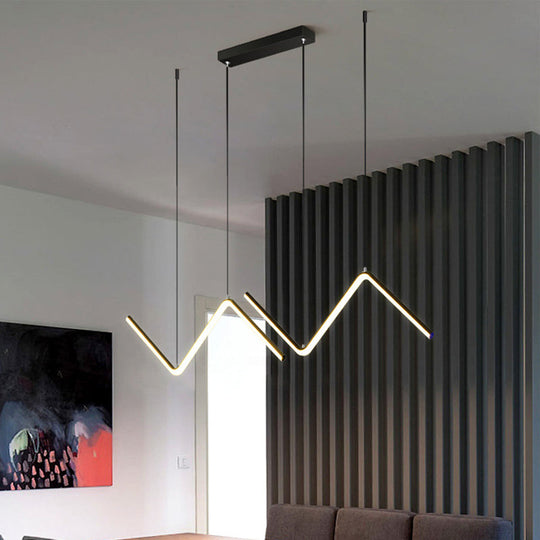 Zigzag Pendant Light Fixture: Minimalist Aluminum Led Ceiling For Dining Room (Black/Gold)