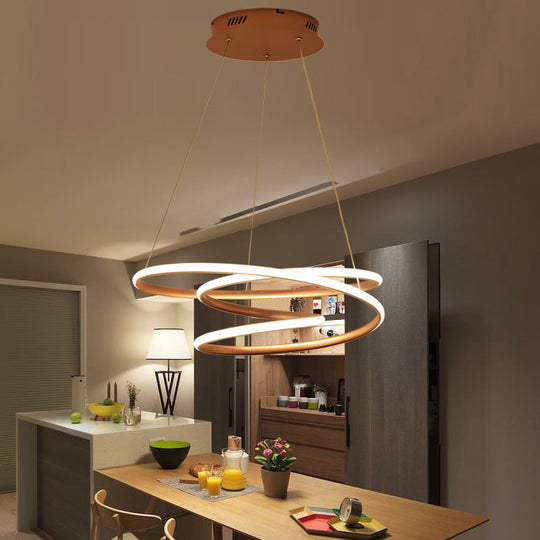 Minimal Twisting Pendant Light Acrylic Led Chandelier - Gold 18/23.5/31.5 W Warm/White For Dining