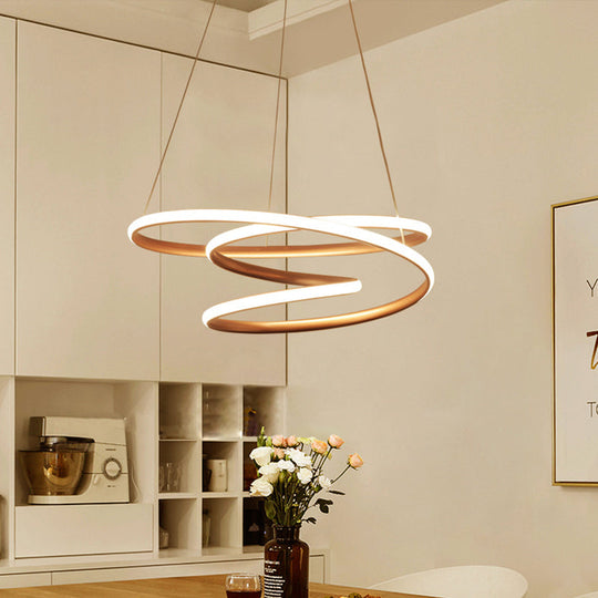 Minimal Twisting Pendant Light Acrylic LED Chandelier in Gold - 18"/23.5"/31.5" W, Warm/White Light - for Dining Room Ceiling