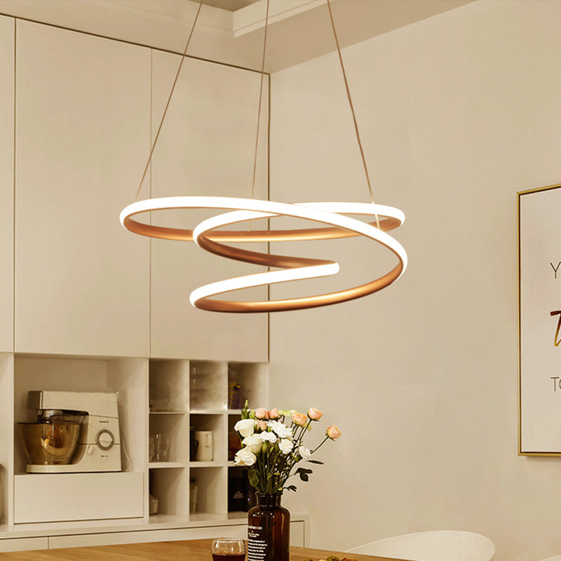 Minimal Twisting Pendant Light Acrylic Led Chandelier - Gold 18/23.5/31.5 W Warm/White For Dining