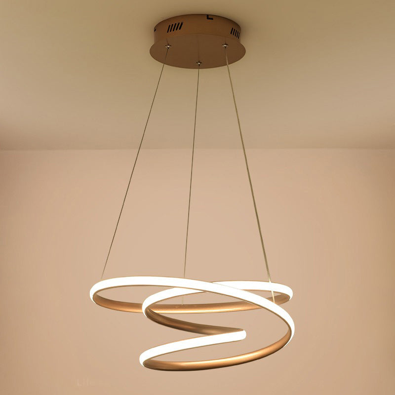 Minimal Twisting Pendant Light Acrylic LED Chandelier in Gold - 18"/23.5"/31.5" W, Warm/White Light - for Dining Room Ceiling