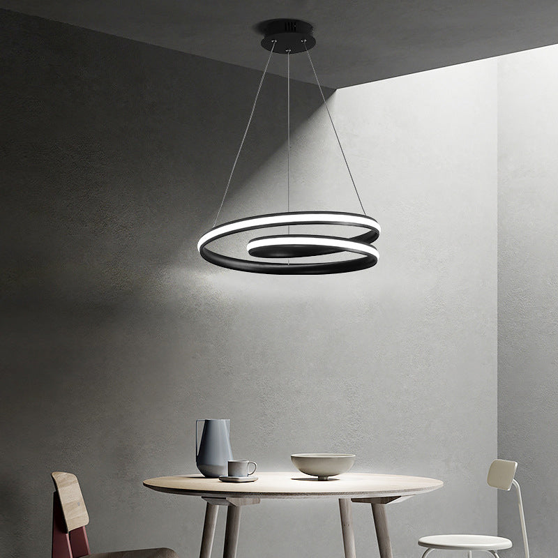 Sleek Spiral Line Chandelier: Black/White, 18"/23.5" Wide LED Pendant Lamp in Warm/White Light