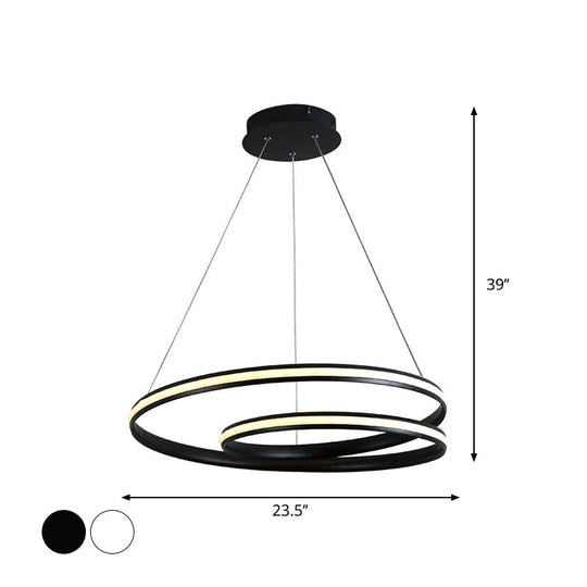 Sleek Spiral Line Chandelier Led Pendant In Warm/White Light - Black/White Minimalist Design 18/23.5