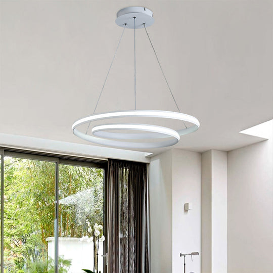 Sleek Spiral Line Chandelier: Black/White, 18"/23.5" Wide LED Pendant Lamp in Warm/White Light