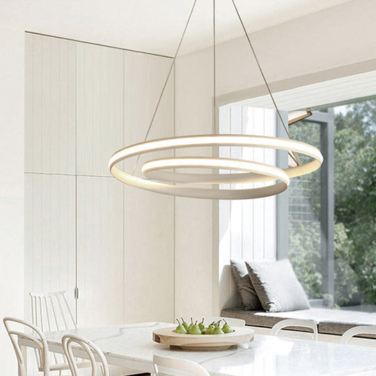 Sleek Spiral Line Chandelier: Black/White, 18"/23.5" Wide LED Pendant Lamp in Warm/White Light