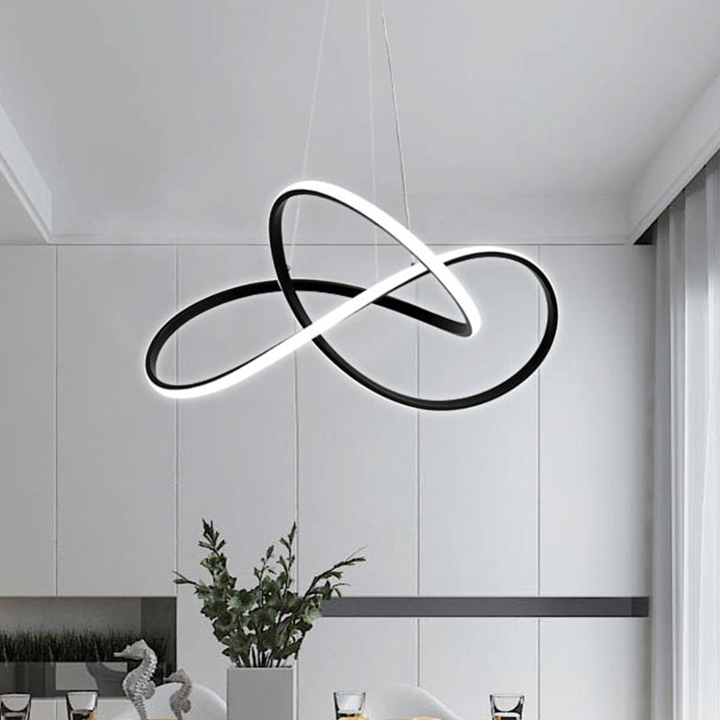 Cycle Pendant Light Fixture - Simplicity Acrylic LED Chandelier (Black/White) - Warm/White Light - 19.5"/27.5" Width