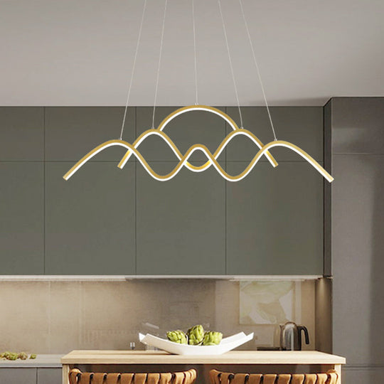 Modern Wavy Chandelier Lamp: Gold/Black Metallic LED Pendant with Landscape Design and Warm/White Light