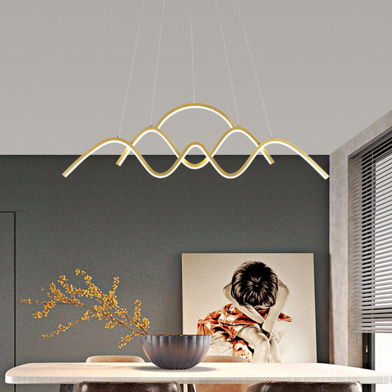 Modern Wavy Chandelier Lamp: Gold/Black Metallic LED Pendant with Landscape Design and Warm/White Light