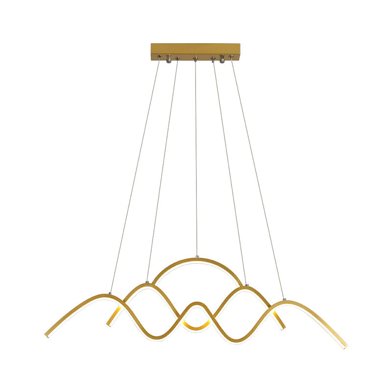 Modern Wavy Chandelier Lamp: Gold/Black Metallic LED Pendant with Landscape Design and Warm/White Light