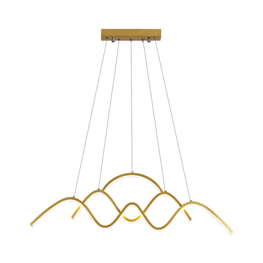 Minimalist Landscape Design Led Chandelier: Gold/Black Wavy Pendant Lamp With Warm/White Light