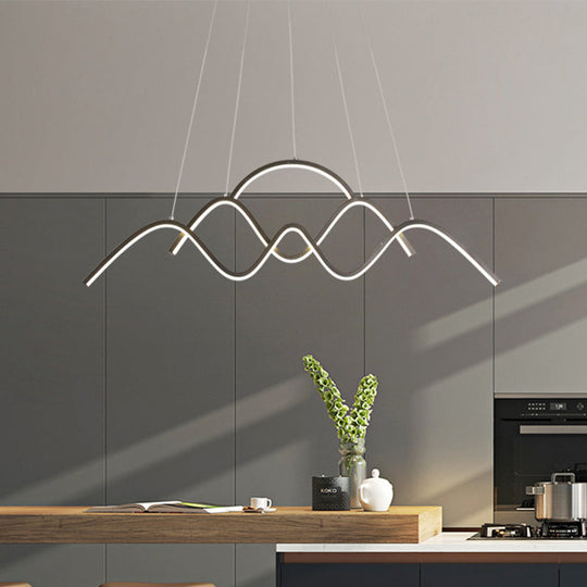 Modern Wavy Chandelier Lamp: Gold/Black Metallic LED Pendant with Landscape Design and Warm/White Light