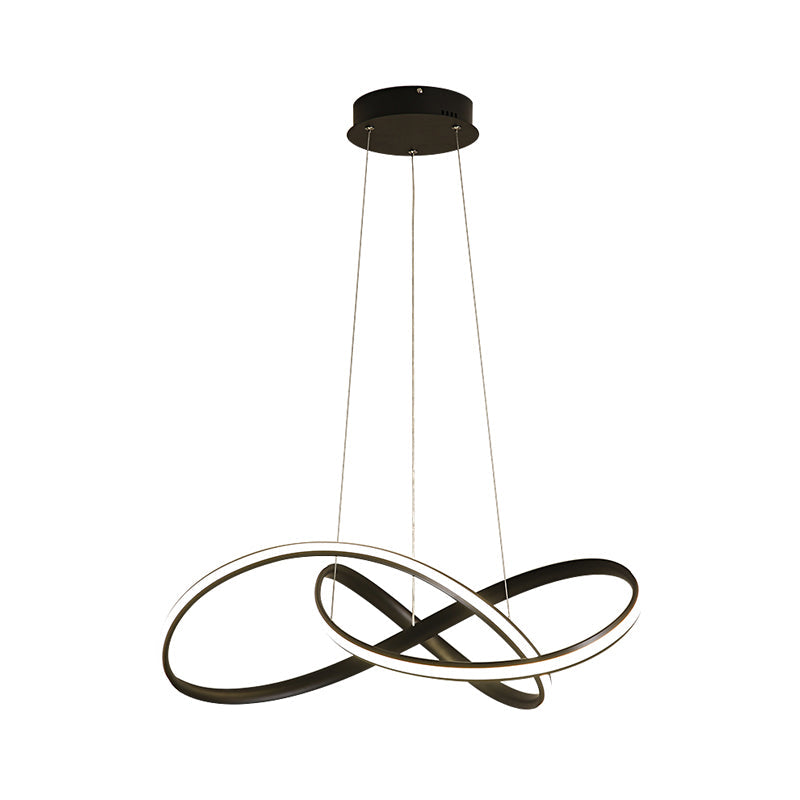 Simplicity LED Hanging Chandelier - 19.5"/27.5" Wide, Black/White Twisted Pendant Lamp with Acrylic Shade - Warm/White Light