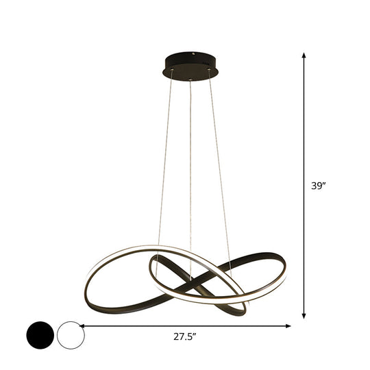 Simplicity LED Hanging Chandelier - 19.5"/27.5" Wide, Black/White Twisted Pendant Lamp with Acrylic Shade - Warm/White Light