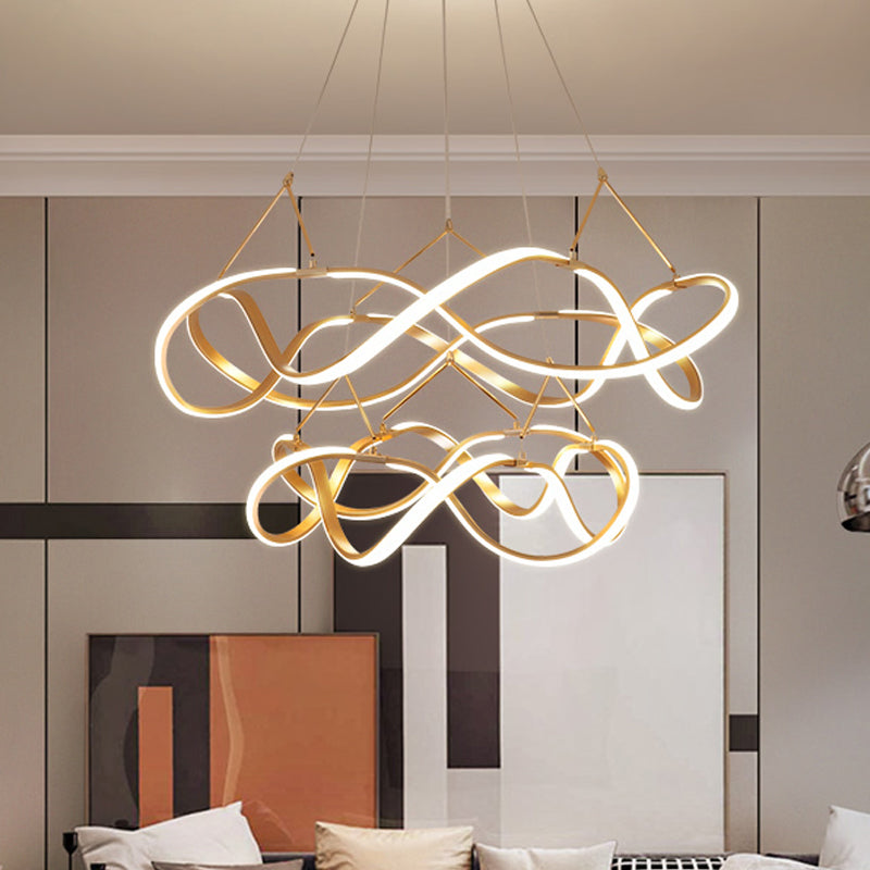 Chrome/Gold Twined Chandelier: Stylish Metal Led Pendant Light For Dining Room - 31/43 Wide