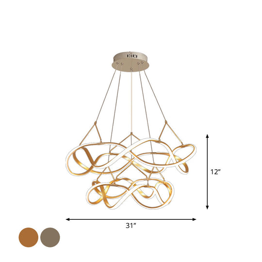 Chrome/Gold Twined Chandelier: Stylish Metal Led Pendant Light For Dining Room - 31/43 Wide