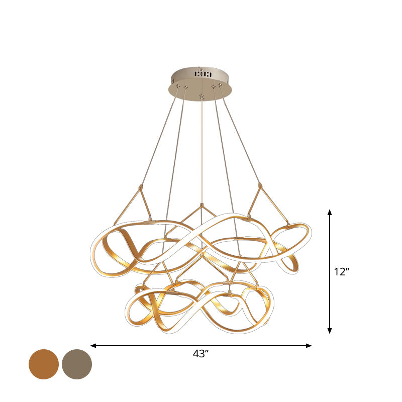 Chrome/Gold Twined Chandelier: Stylish Metal Led Pendant Light For Dining Room - 31/43 Wide