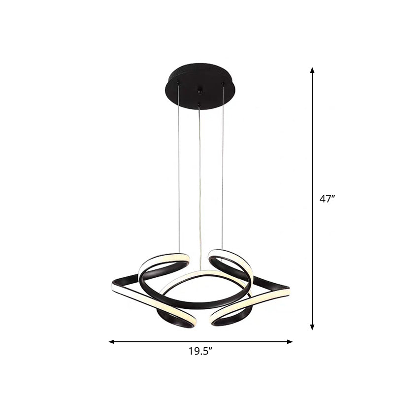 Led Chandelier With Acrylic Shade - Modern Black Curved Pendant Lighting Warm/White Light