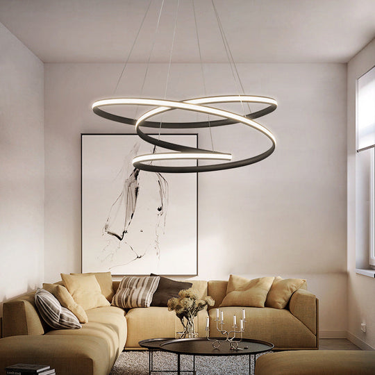 Sleek Acrylic Spiral Chandelier Light - 16/23.5/39 Wide Led Coffee Pendant Fixture For Living Room