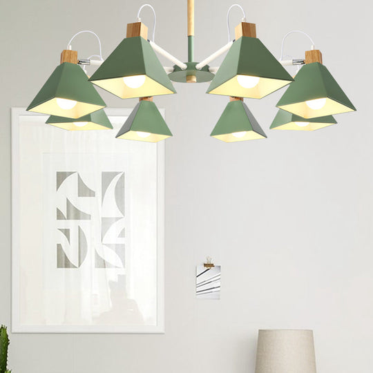 Pyramid Shade Chandelier: Elegant Macaron Metal Hanging Light For Dining Room