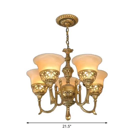 Bronze 5-Light Up Chandelier Antiqued Style Frosted Glass Flared Ceiling Hang Lamp