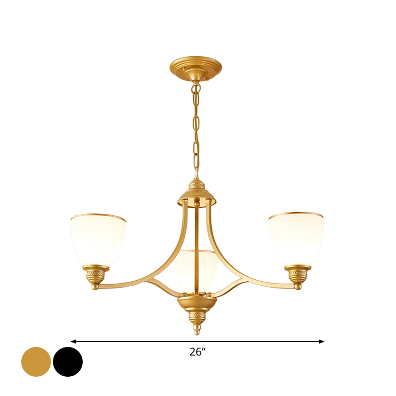 Milky Glass Chandelier Classic Black/Gold Pendant Light - 3/6/8-Light Dining Room Suspension