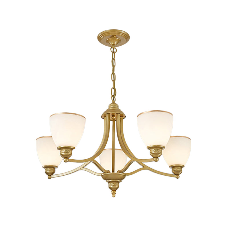 Milky Glass Chandelier Classic Black/Gold Pendant Light - 3/6/8-Light Dining Room Suspension