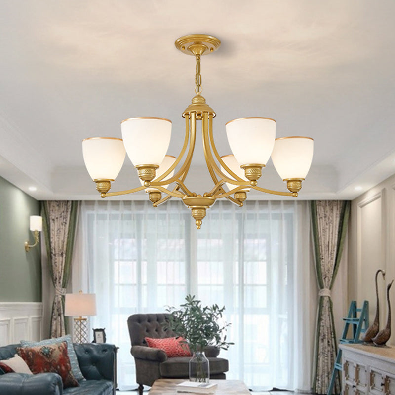 Milky Glass Chandelier Classic Black/Gold Pendant Light - 3/6/8-Light Dining Room Suspension