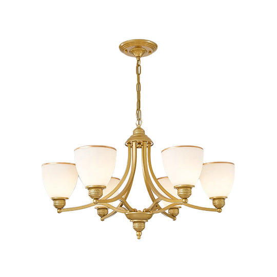 Milky Glass Chandelier Classic Black/Gold Pendant Light - 3/6/8-Light Dining Room Suspension