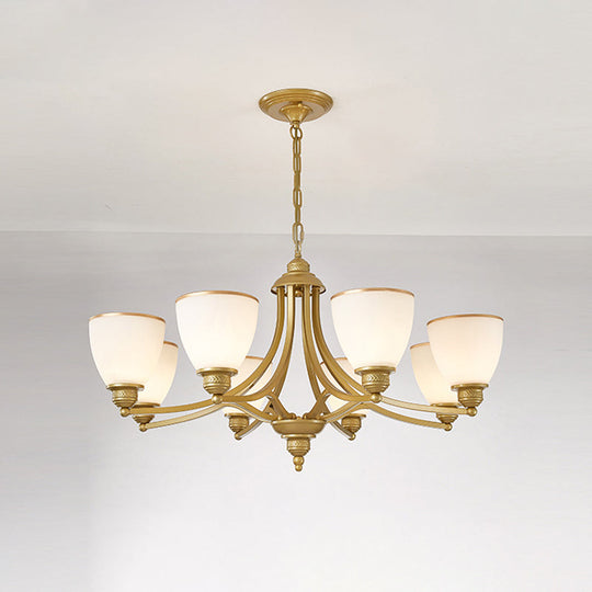 Milky Glass Chandelier Classic Black/Gold Pendant Light - 3/6/8-Light Dining Room Suspension