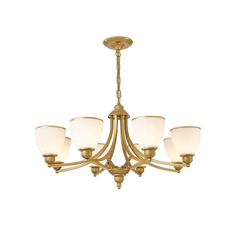 Milky Glass Chandelier Classic Black/Gold Pendant Light - 3/6/8-Light Dining Room Suspension