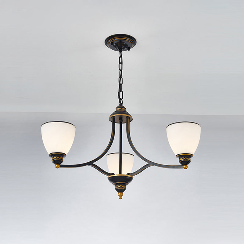 Milky Glass Chandelier Classic Black/Gold Pendant Light - 3/6/8-Light Dining Room Suspension