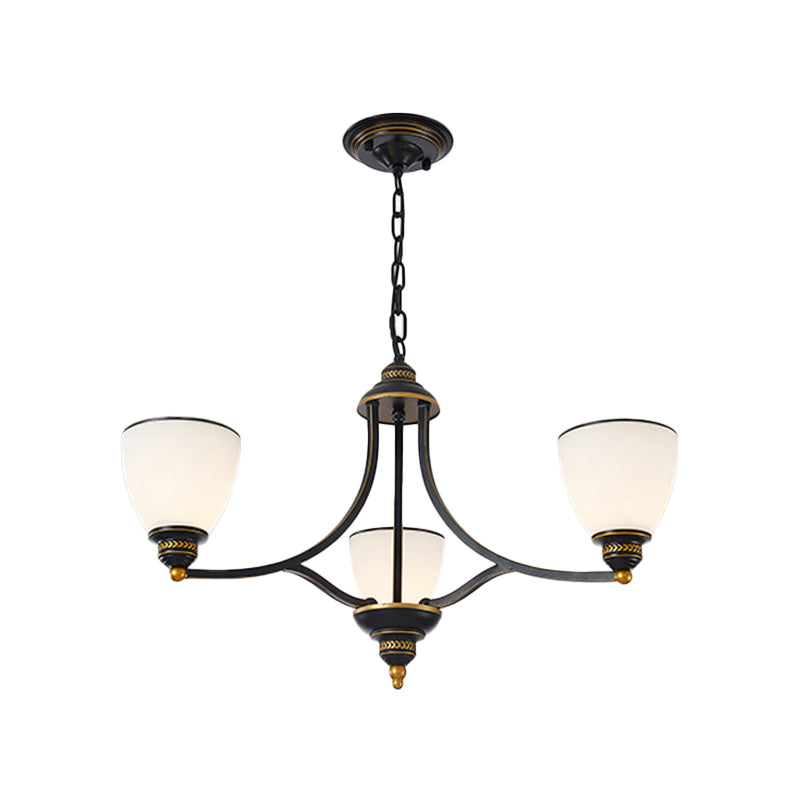 Milky Glass Chandelier Classic Black/Gold Pendant Light - 3/6/8-Light Dining Room Suspension