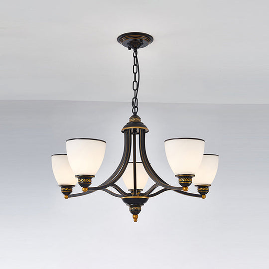 Milky Glass Chandelier Classic Black/Gold Pendant Light - 3/6/8-Light Dining Room Suspension