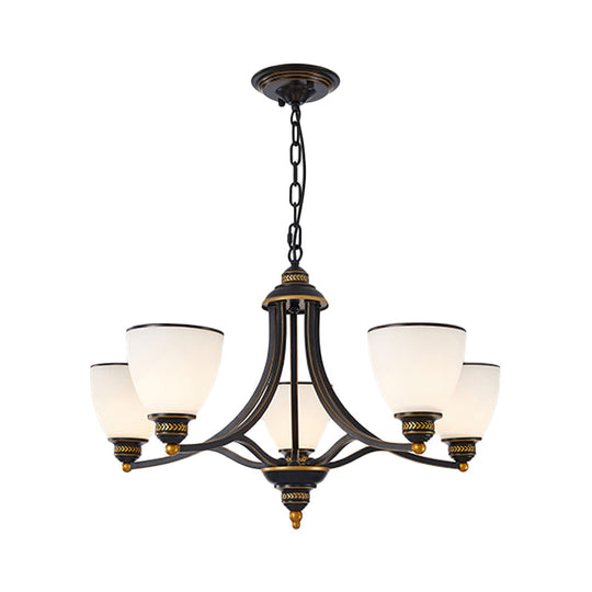 Milky Glass Chandelier Classic Black/Gold Pendant Light - 3/6/8-Light Dining Room Suspension