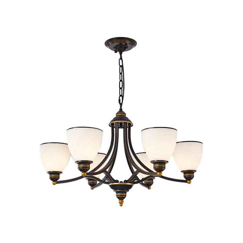 Milky Glass Chandelier Classic Black/Gold Pendant Light - 3/6/8-Light Dining Room Suspension