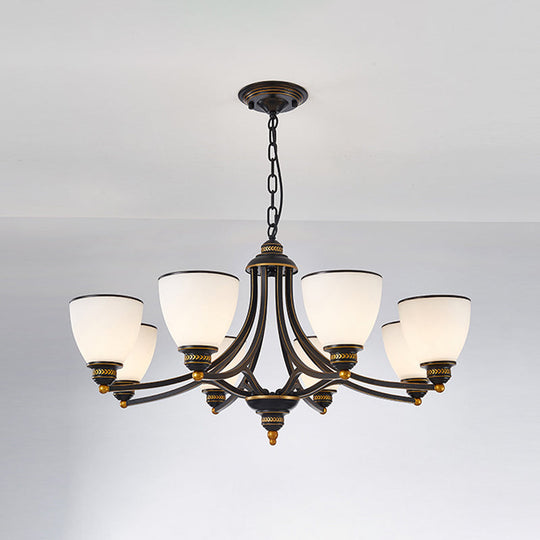 Milky Glass Chandelier Classic Black/Gold Pendant Light - 3/6/8-Light Dining Room Suspension