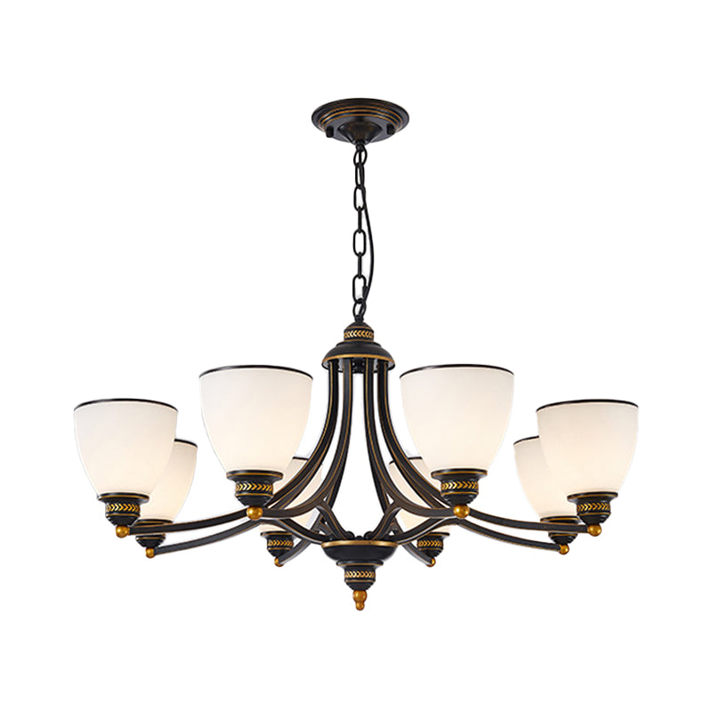 Milky Glass Chandelier Classic Black/Gold Pendant Light - 3/6/8-Light Dining Room Suspension