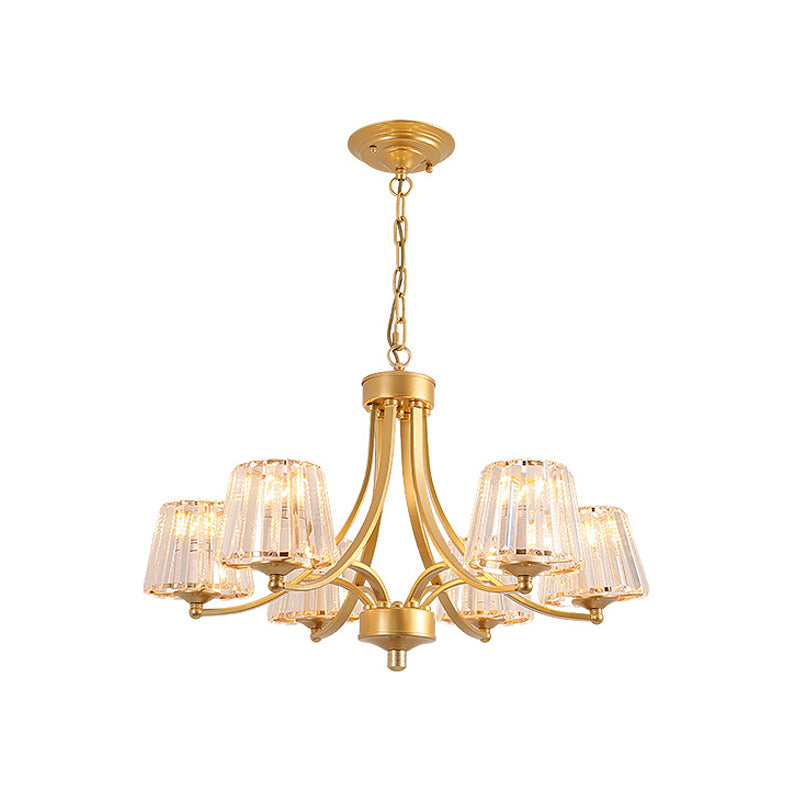 Vintage Tapered Pendant Chandelier - White Glass & Clear Crystal 5/6-Light Dining Room Black/Gold