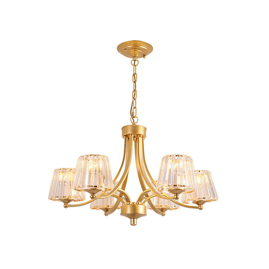 Vintage Tapered Pendant Chandelier - White Glass & Clear Crystal 5/6-Light Dining Room Black/Gold