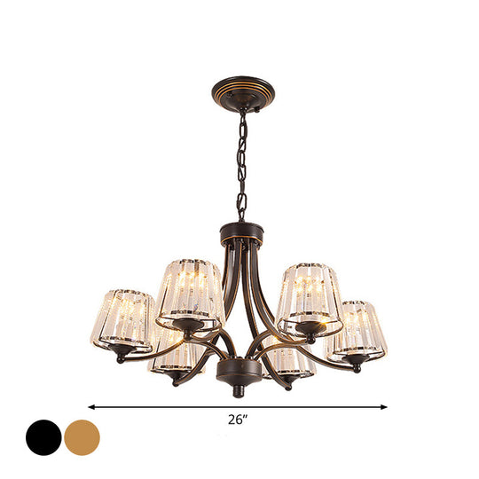 Vintage Tapered Pendant Chandelier - White Glass & Clear Crystal 5/6-Light Dining Room Black/Gold