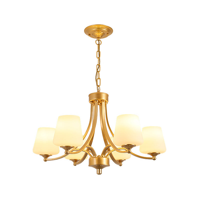 Vintage Tapered Pendant Chandelier - White Glass & Clear Crystal 5/6-Light Dining Room Black/Gold